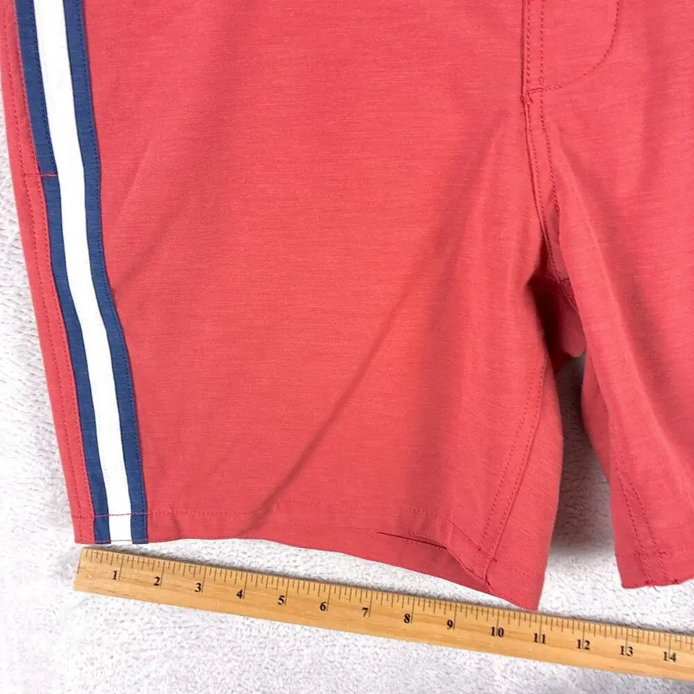 Faherty Board Shorts Men 34 Coral Pink White Stripe Retro Drawstring Preppy Surf